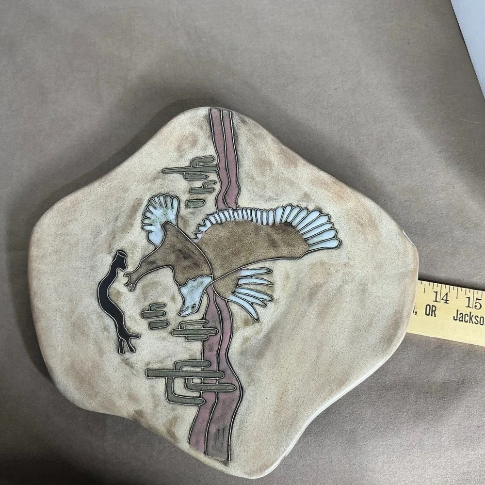 Desert Eagle Cactus Ceramic Art‎ Plate Decor Hand Painted Design By Zura Mexico